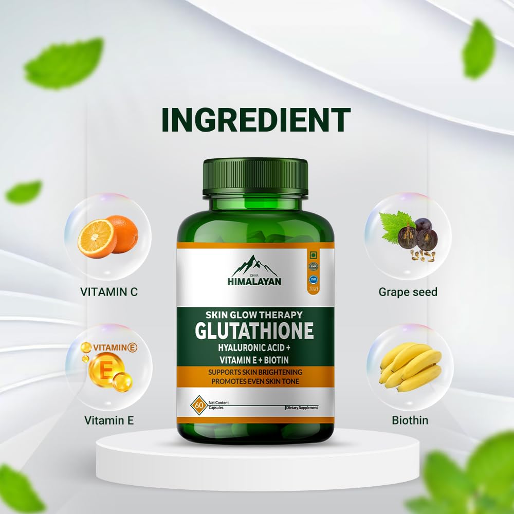 Divyhimalayan L-Glutathione 1000mg - 98% Pure Reduced Form with Vitamin C & ALA for Radiant Skin, Antioxidant & Immune Support - 60 Capsules Divya Himalayan buy supplements canada