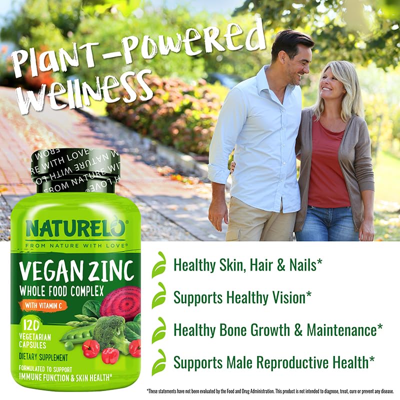 NATURELO Vegan Zinc Immune Support Capsules - Whole Food Complex with Vitamin C for Healthy Skin, Hair, and Nails - 120 Capsules NATURELO buy supplements canada