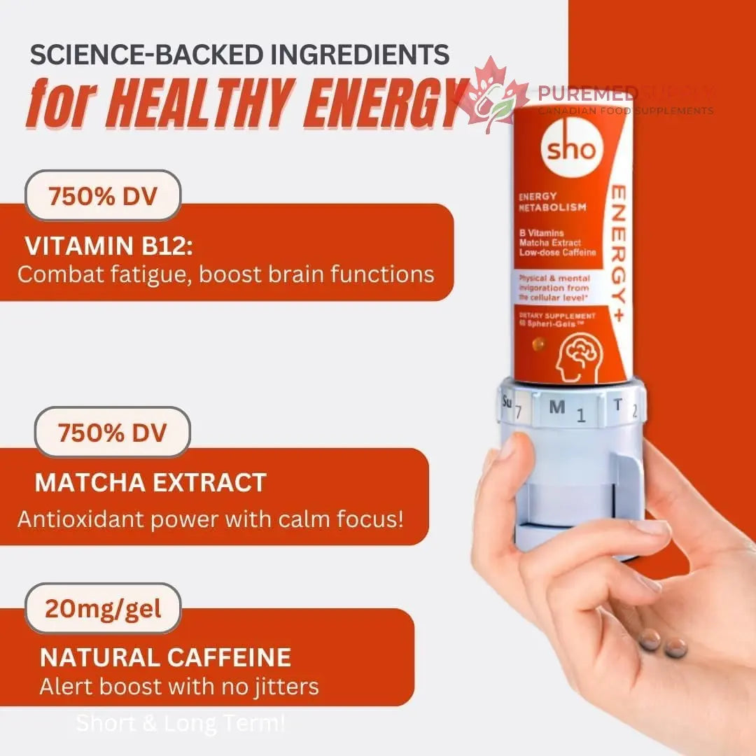 SHO Vegan Energy+ Focus Supplement Kit- Matcha Green Tea Extract, Methylated B Complex, Vitamin B and Caffeine Natural Energy Booster Without Crash, Jitters for Men and Women - 60 Pills Refill Bottle SHO buy supplements canada