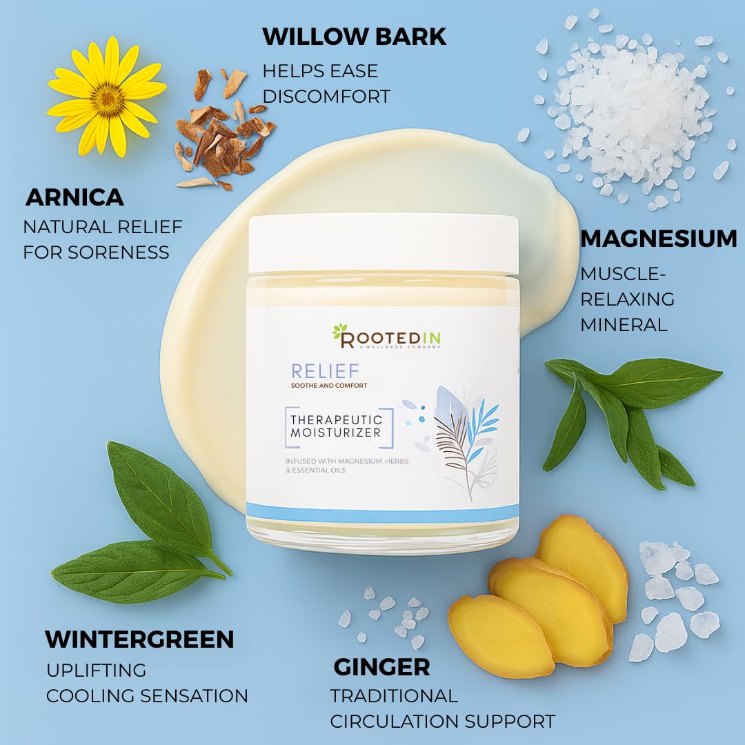 Rooted In Relief Magnesium Cream – 500mg Magnesium Chloride per Teaspoon – Enriched with Arnica, Comfrey & Botanical Blend – Targeted Muscle Support & Topical Relaxation – 4 oz Glass Jar Rooted In buy supplements canada