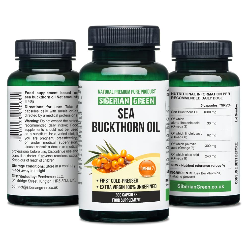 Siberian Sea Buckthorn Oil Capsules 200 Softgels | from Wild-harvested Siberian Sea Siberian Green buy supplements canada