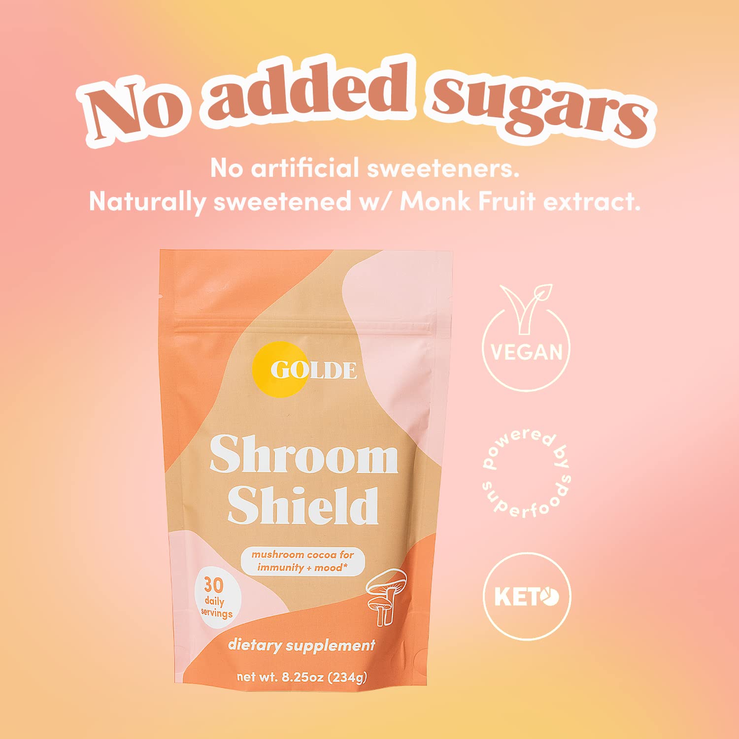 GOLDE Shroom Shield - Plant Based Superfood Blend w/Turkey Tail Mushroom & Reishi Mushroom Extract - Stress Defense - Antioxidants & Prebiotics - Vegan, Keto, & Sugar-Free Hot Cocoa - 30 Servings GOLDE buy supplements canada