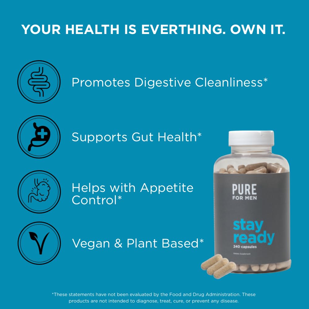 Pure for Men Stay Ready Fiber Supplement, 240 Vegan Capsules | Supports Daily Pure for Men buy supplements canada