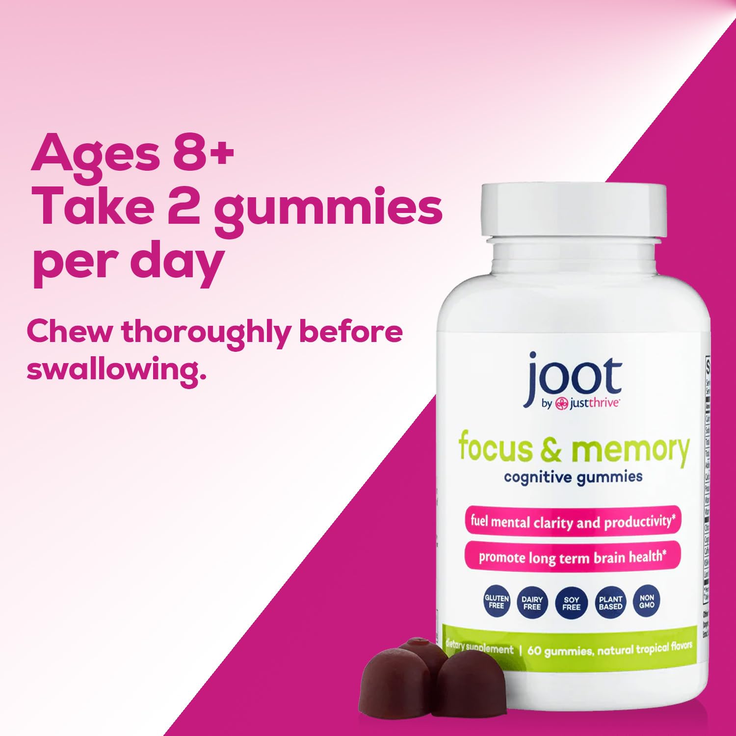 Just Thrive Focus & Memory Gummies – Nootropic Brain Supplement for Clarity, Concentration, Memory Support, & Energy – Citicoline, Lion’s Mane, Vitamin B12 & D3 Just Thrive buy supplements canada
