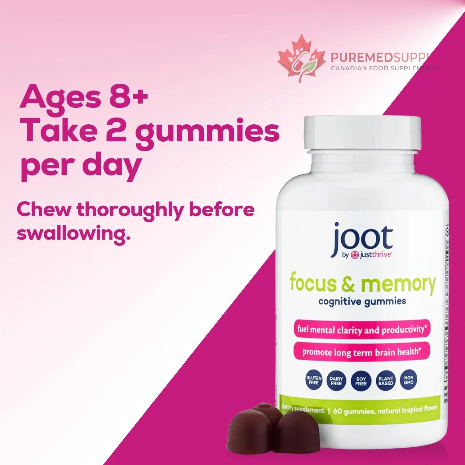Just Thrive Focus & Memory Gummies – Nootropic Brain Supplement for Clarity, Concentration, Memory Support, & Energy – Citicoline, Lion’s Mane, Vitamin B12 & D3 Just Thrive buy supplements canada