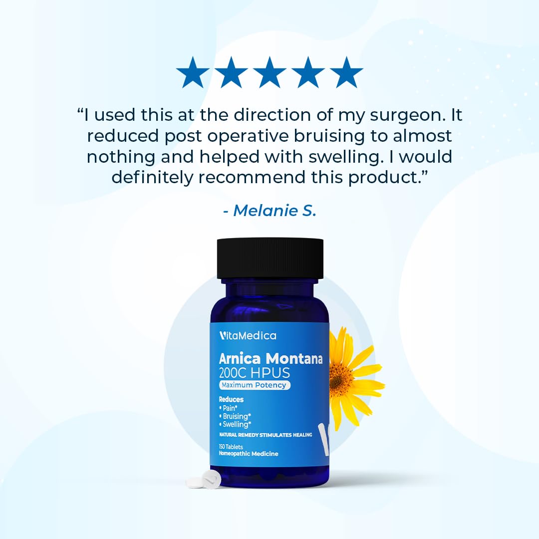VitaMedica Arnica Montana 200C Rapid Dissolve Tablets for Natural Pain, Bruising, and Swelling Support - High Potency Homeopathic Medicine for Injury and Surgery Recovery - 150 Ct - 50 Servings VitaMedica buy supplements canada