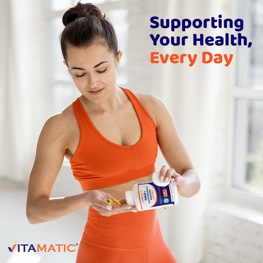 Vitamatic NAD Nicotinamide Riboside Supplement 1300mg 60 Ct - Support Healthy Aging, Cellular Energy Production, Made with Riboside, Quercetin, Resveratrol, Green Tea, & Acai Powder Vitamatic buy supplements canada