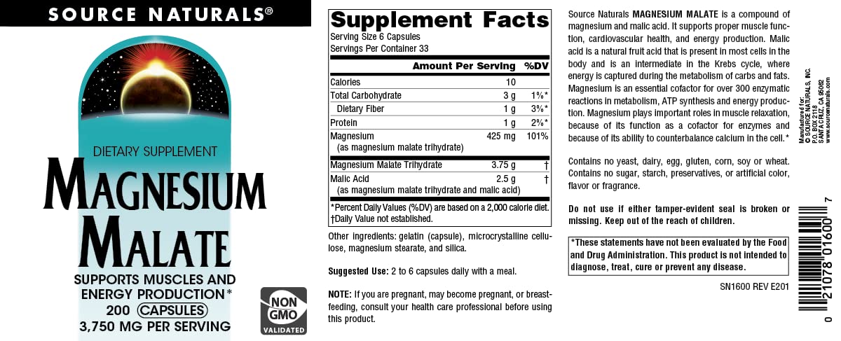 Source Naturals Magnesium Malate, Magnesium Malic Acid Supplement, Non GMO, 3750 MG Source Naturals buy supplements canada