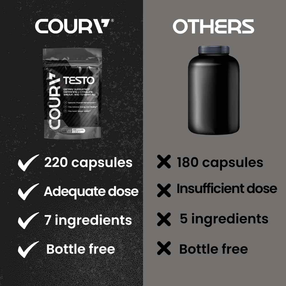 COURA Mens Testo Booster and Multivitamin for Men, 220 Capsules (55 Servings), with Shilajit, Zinc, Magnesium, L-Arginine, and Citrulline, Performance Support COURA buy supplements canada