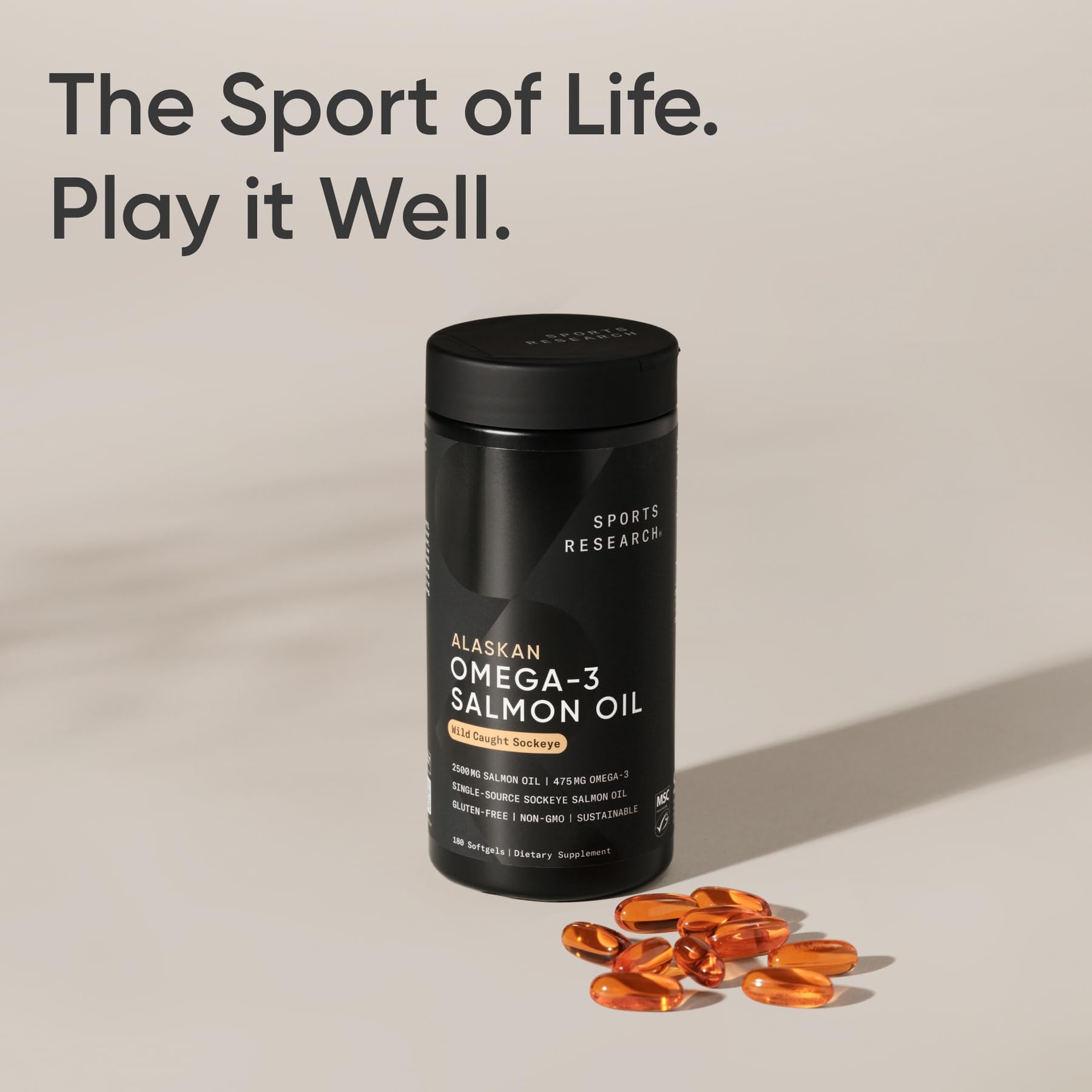 Sports Research® Salmon Oil - Single-Source Wild Alaskan Sockeye | 2500 mg per Serving w/EPA & DHA Fatty Acids | MSC Certified - 180 Count Softgels Sports Research buy supplements canada
