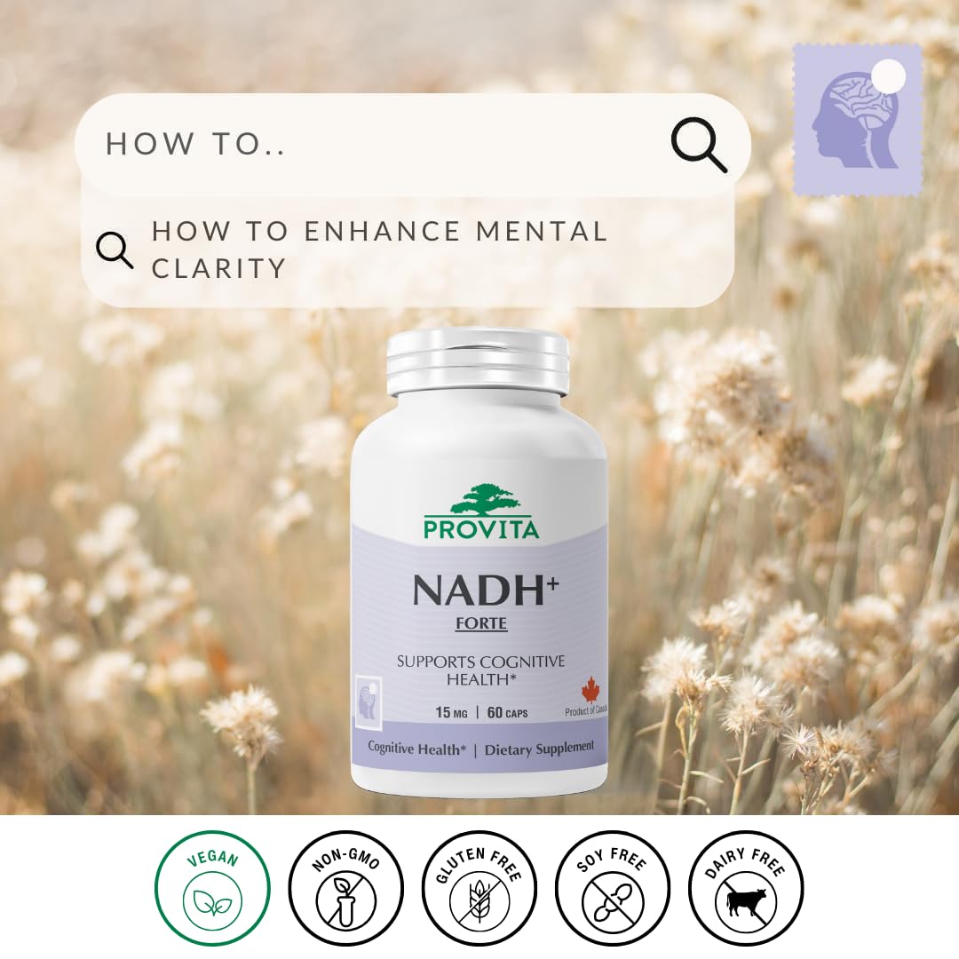 PROVITA NADH+ Forte | Cognitive Support Supplement with NADH, Coenzyme Q10 & Chlorophyll | Energy Support, Focus, Mental Clarity & Brain Health | Vegan Capsules | High Absorption Cellular Formula PROVITA buy supplements canada