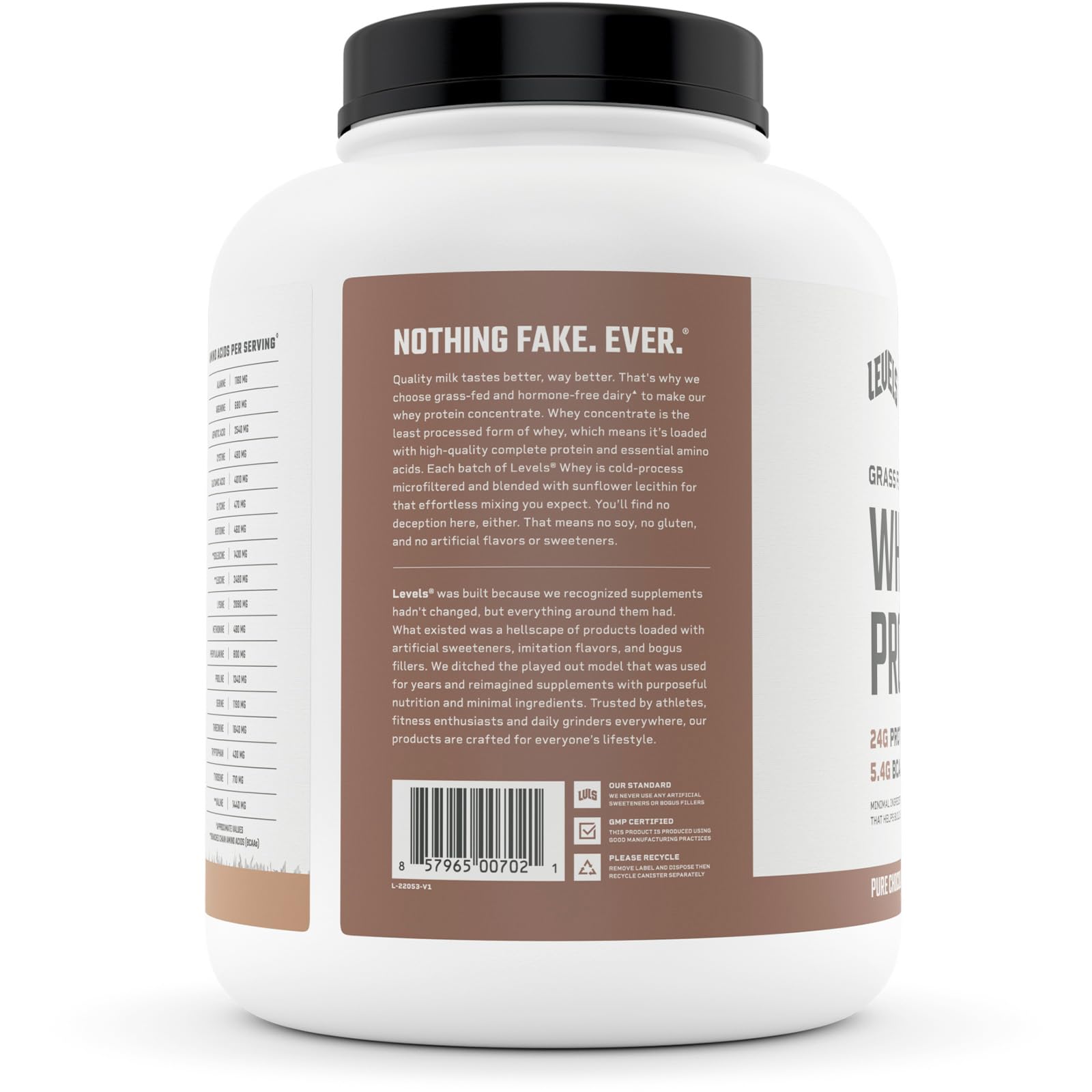 Levels Grass Fed 100% Whey Protein, No Hormones, Pure Chocolate, 5LB Levels Nutrition buy supplements canada