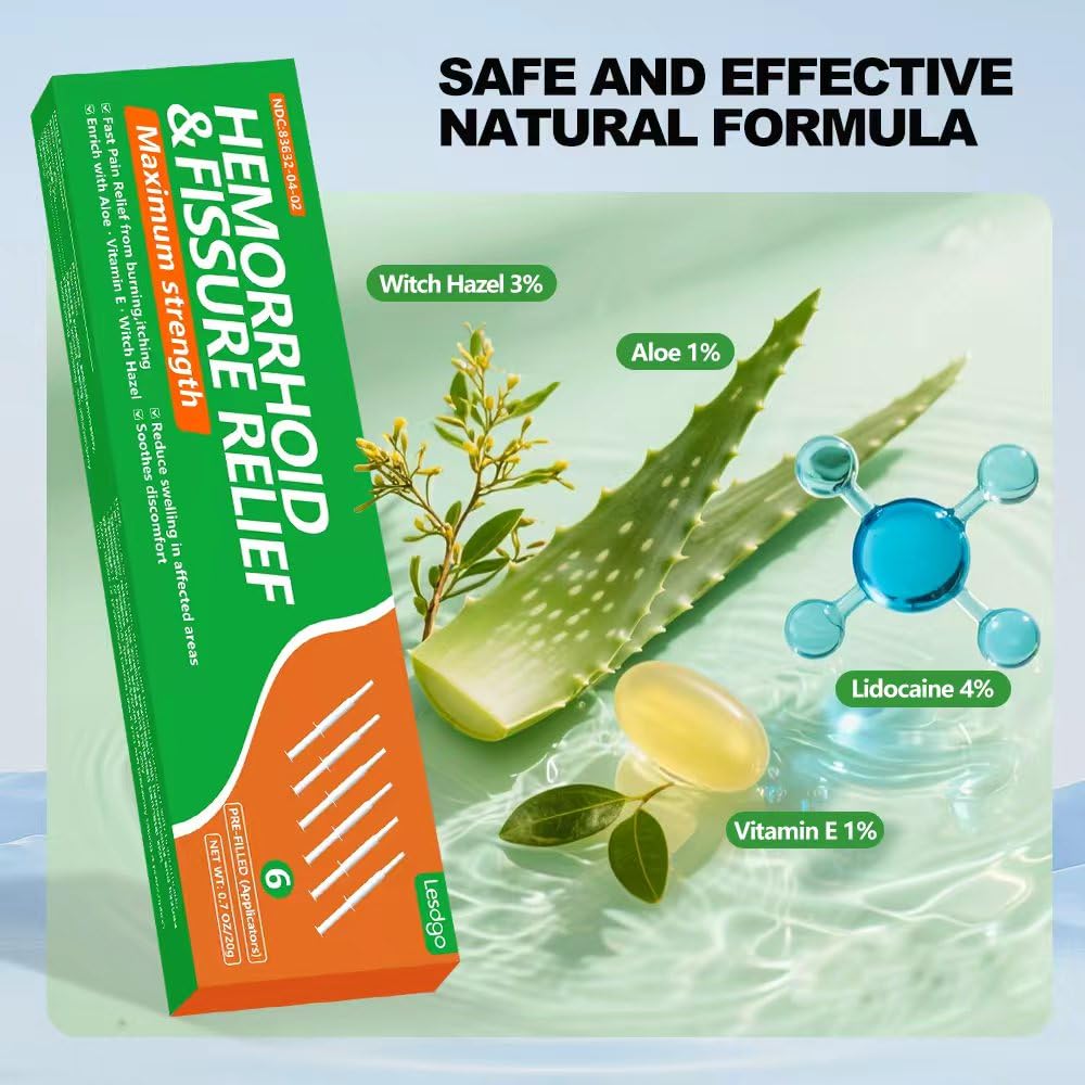 Lesdgo Hemorrhoidal Ointment(6 Pre-Filled),Hemorrhoid and Fissure Cream Witch Hazel Maximum Strength Pain Relief,for Itching and Swelling Lesdgo buy supplements canada