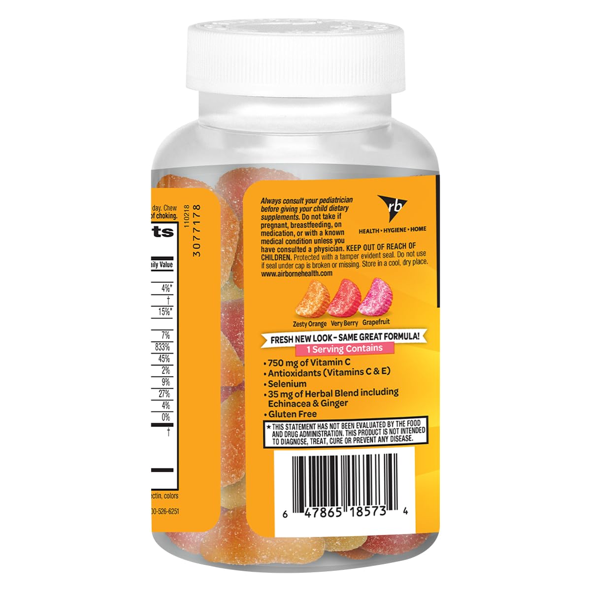 Airborne 750mg Vitamin C Immune Support Supplement Gummies for Adults, Assorted Fruit Flavor, Gluten Free Crafted Blend with Powerful Antioxidants Vitamins A C & E, 42 Gummies (2 Pack) Airborne buy supplements canada