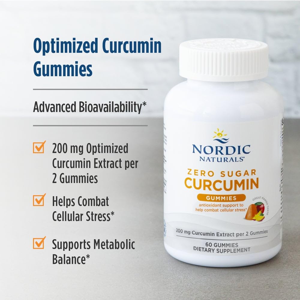 Nordic Naturals Zero Sugar Curcumin Gummies, Mango - 60 Gummies - 200 mg Optimized Curcumin Extract - Great Taste - Antioxidant Support, Healthy Metabolic Balance - Non-GMO, Vegan - 30 Servings Nordic Naturals buy supplements canada