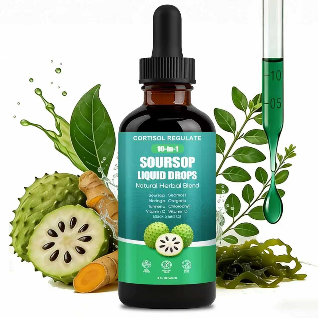 CORTISOL REGULATE Soursop Liquid Drops, 10-in-1 Blend with Sea Moss, Moringa, Turmeric, Black Seed Oil, Oregano, and More, 2 fl oz (1 Pack) CORTISOL REGULATE buy supplements canada