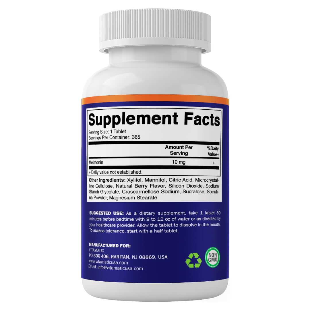 Vitamatic Melatonin 10 mg Fast Dissolve Tablets – Quick-Dissolving Sleep Support Supplement for Adults – Vegetarian, Non-GMO & Gluten-Free Vitamatic buy supplements canada