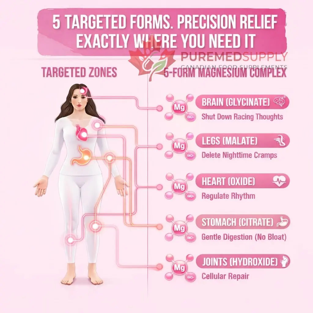 Magnesium Complex for Women – Spectrum 5-Form Magnesium Complex (500 mg), High Absorption Glycinate, Citrate, Oxide & Malate – Vegan, Non-GMO Supports Sleep, Energy, Hormone & Bone – 60 Capsules GlowTrue buy supplements canada