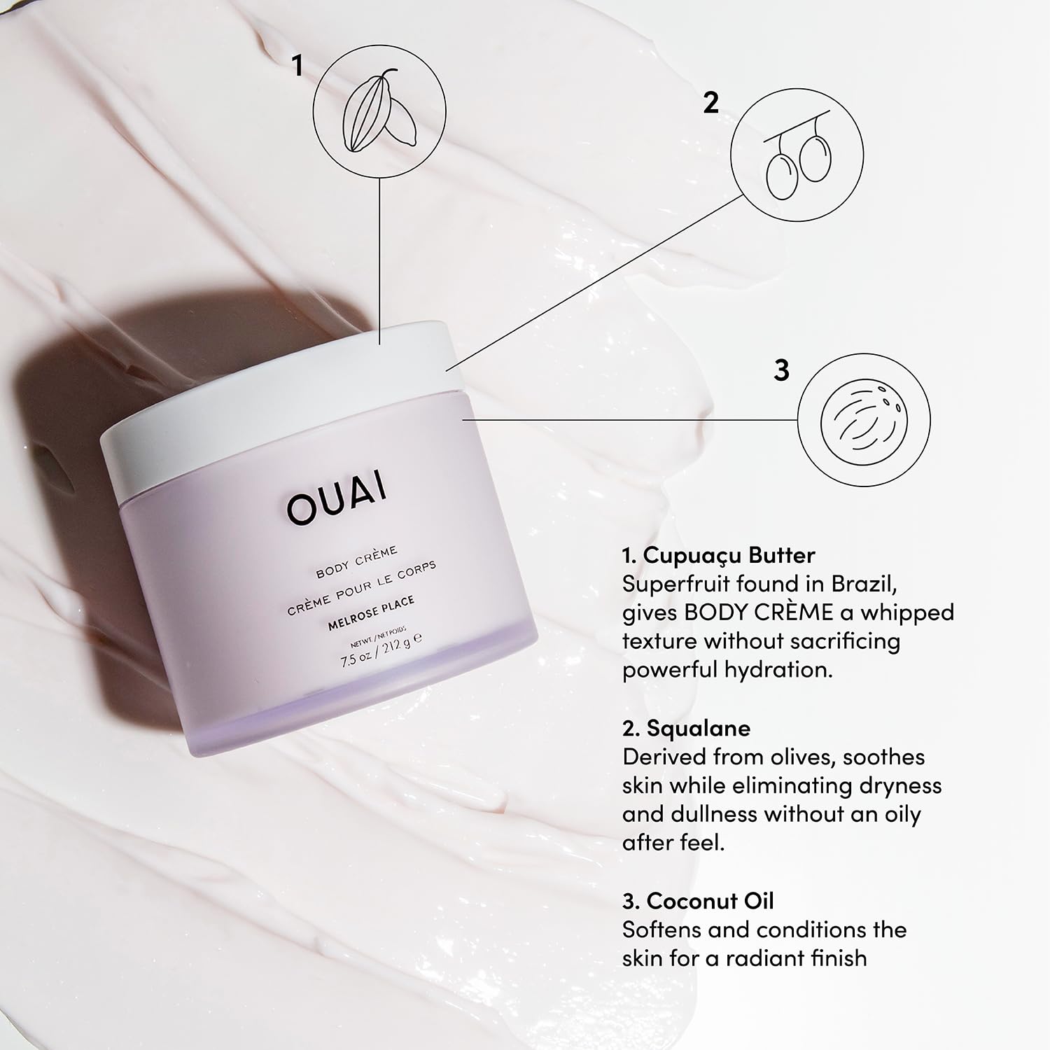 OUAI Body Cream, Melrose Place - Hydrating Whipped Body Cream with Cupuaçu Butter, Coconut Oil and Squalane - Softens Skin and Delivers Healthy-Looking Glow - Sulfate Free Skin Care (7.5 Oz) OUAI buy supplements canada
