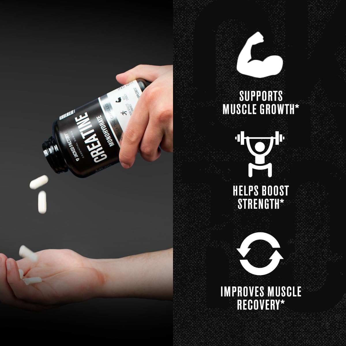 Jacked Factory Creatine Monohydrate Capsules - Creatine Pills for Muscle Growth, Increased Strength, Enhanced Energy Output and Improved Athletic Performance - 150 Capsules Jacked Factory buy supplements canada