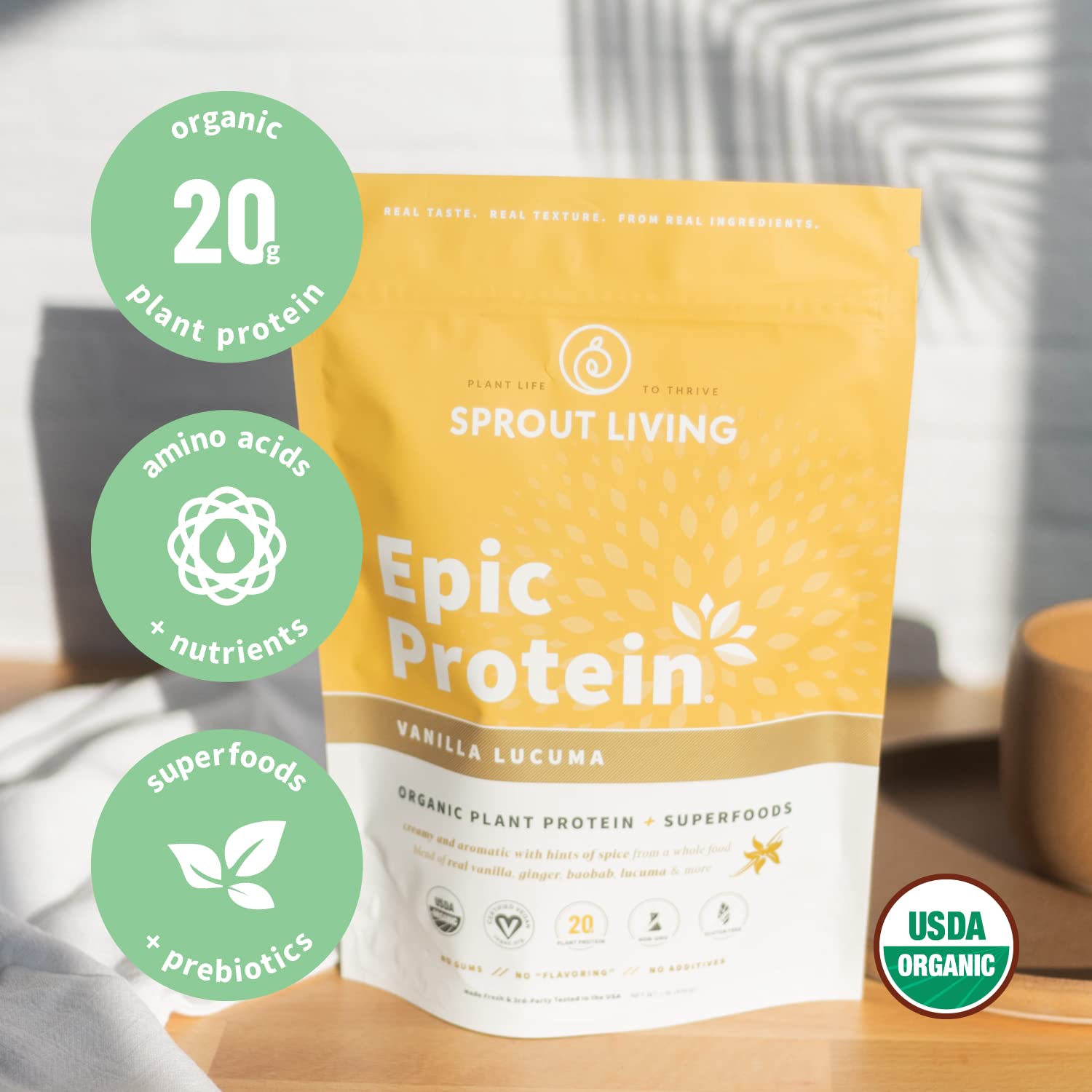 Sprout Living Epic Protein, Plant Based Protein & Superfoods Powder, Vanilla Lucuma Powder | 20 Grams Organic Protein Powder, Vegan, Non Dairy, Non-GMO, Gluten Free, Low Sugar (1 Pound, 12 Servings) Sprout Living buy supplements canada
