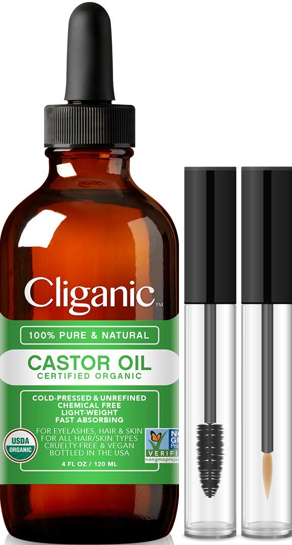 Cliganic Organic Castor Oil, 100% Pure (4oz with Eyelash Kit) - For Eyelashes, Eyebrows, Hair & Skin Cliganic buy supplements canada