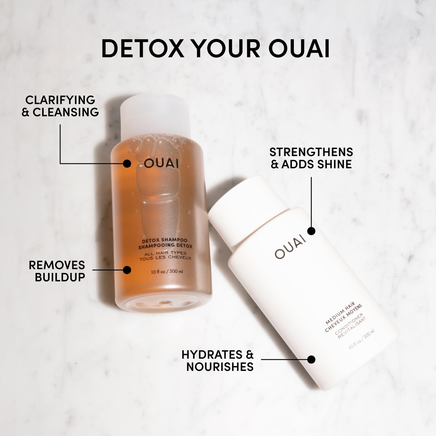 OUAI Detox Shampoo & Medium Hair Conditioner Bundle - Clarifying Shampoo for Build Up, Dirt, Oil, Product and Hard Water & Hydrating Conditioner for Medium Hair (2 Count) OUAI buy supplements canada