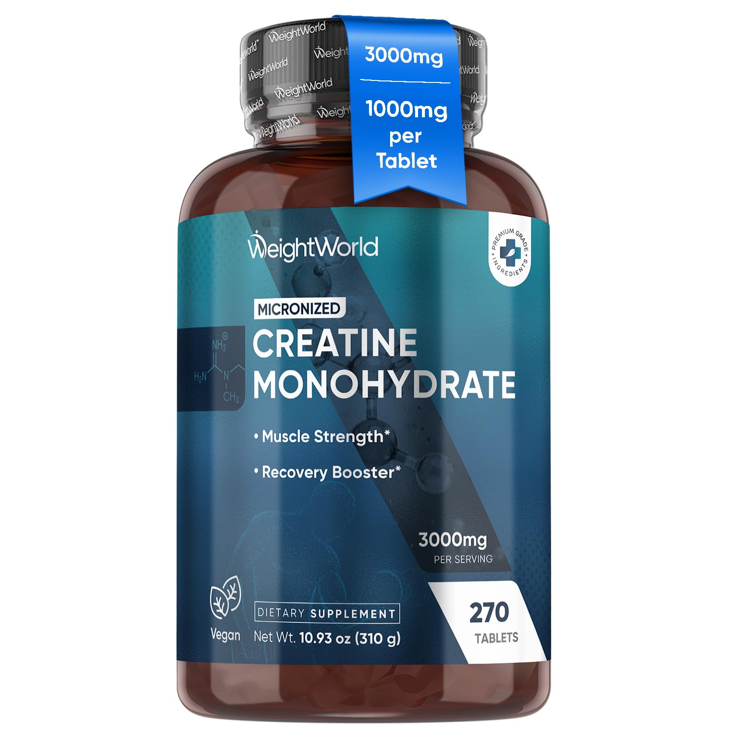 WeightWorld Micronized Creatine Monohydrate 3000mg Vegan Tablets | Muscle Strength & Recovery Booster | 3 Months Supply - 270 Tabs | Creatine for Women & Men | Non-GMO, Gluten-Free | 3 Tablets a Day WeightWorld buy supplements canada