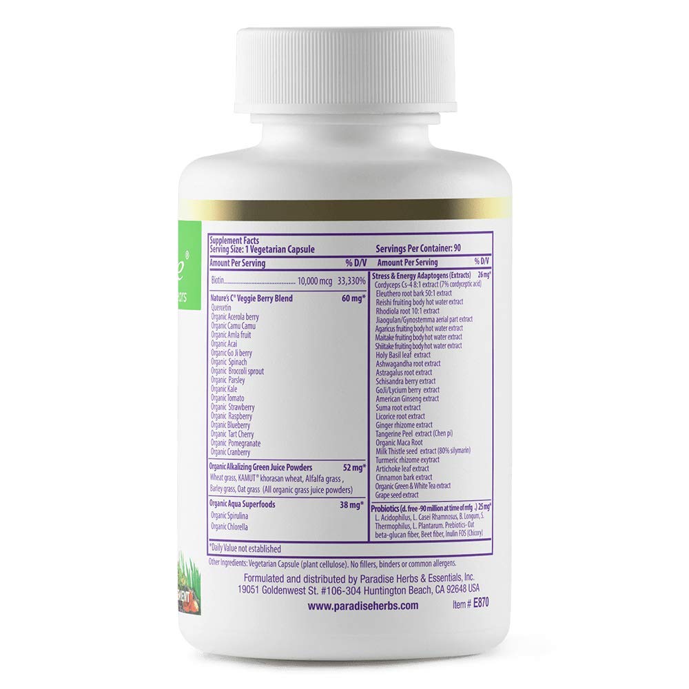Paradise Herbs Earth's Blend Biotin Supplement, Hair, Skin & Nails, Whole Body Health, Vegan, Non-GMO, 90 Vegetarian Capsules Paradise Herbs buy supplements canada