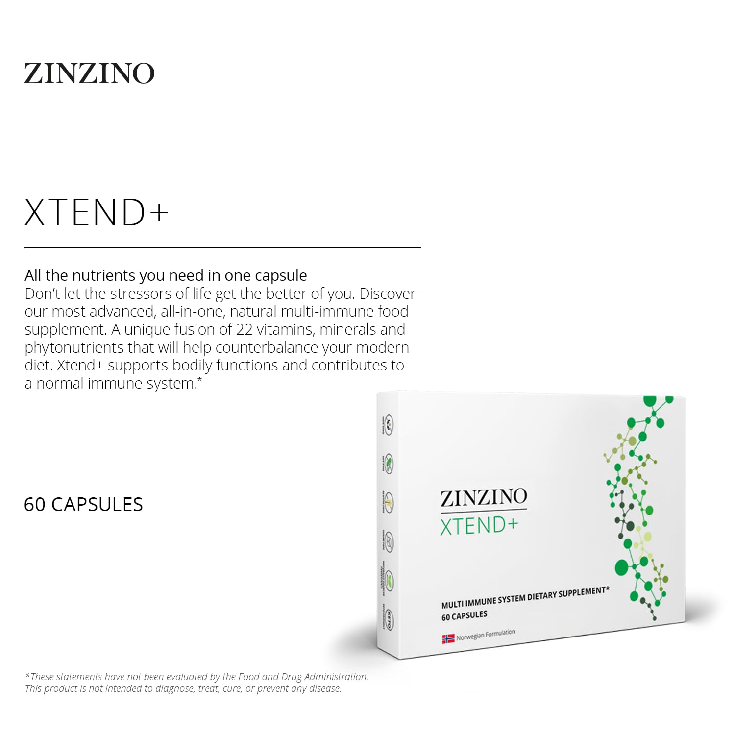 Zinzino Xtend + - Multi Immune Supplement - Essential Vitamins, Minerals & Vitamin C for Immune Support, Energy & Focus - 60 Capsules ZINZINO buy supplements canada
