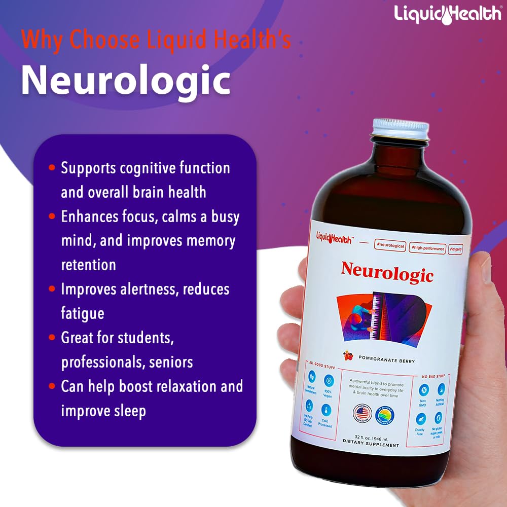 LIQUIDHEALTH Neurologic Focus Supplement - Brain Booster Nootropic Supplement for Cognitive Function, Memory & Focus with Ginkgo Biloba, Choline, L-Theanine & Phosphatidylserine - USA Made (32 oz) LIQUIDHEALTH buy supplements canada