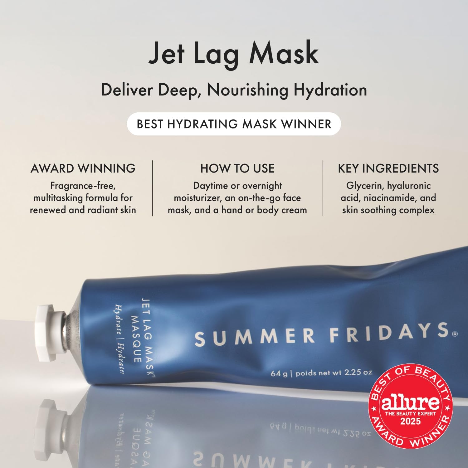 Summer Fridays Jet Lag Mask - Hydrating Face Moisturizer + Mask - Enriched with Hyaluronic Acid, Niacinamide, Glycerin + Antioxidants Helps Nourish Skin for a Renewed + Radiant Complexion (2.25 Oz) Summer Fridays buy supplements canada