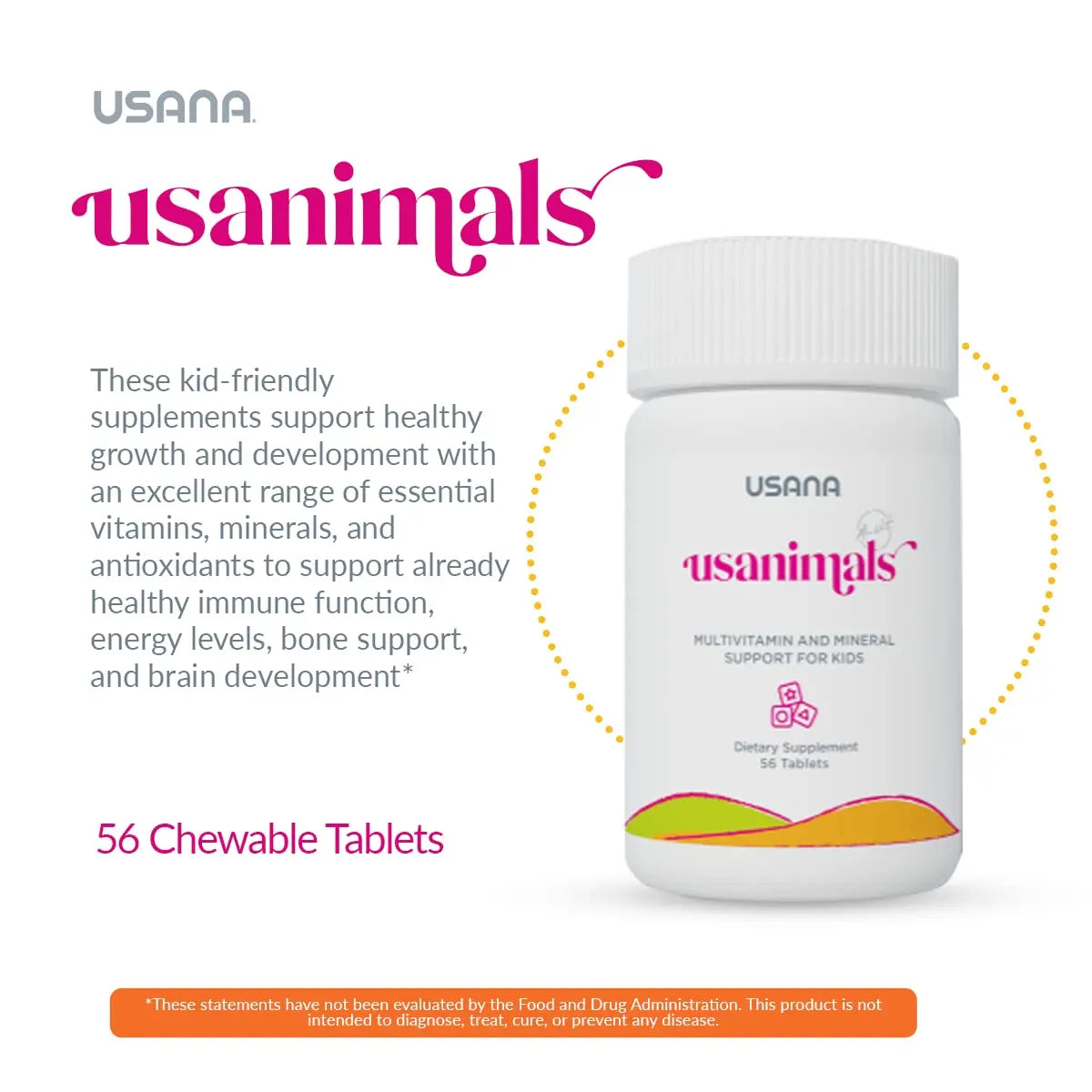 USANA Usanimals Multivitamin for Kids - Daily Chewable Tablets with Vitamins A, C, D, E, B6, B12, Zinc, Iron - Supports Immune, Bone & Brain Health USANA buy supplements canada