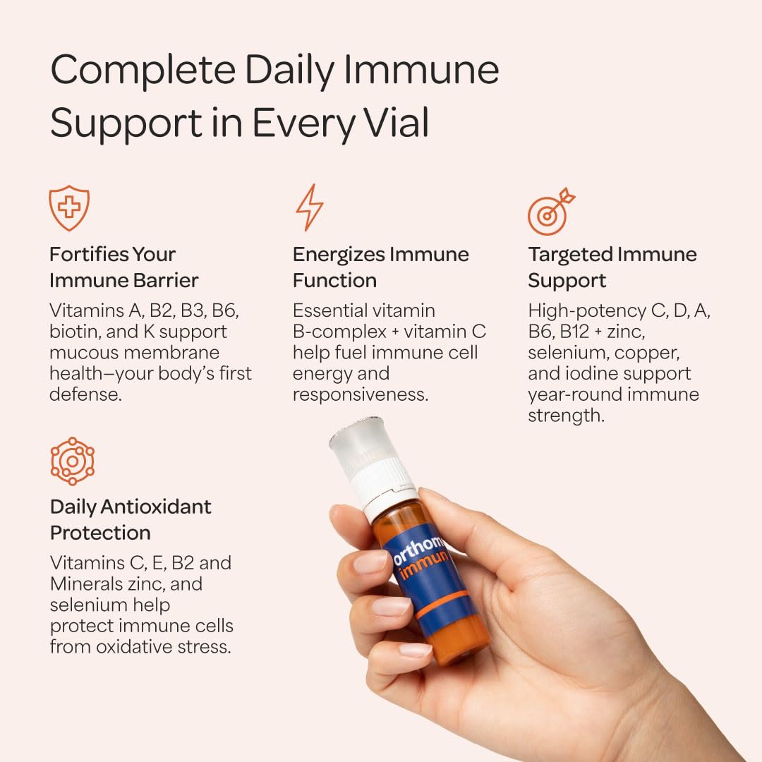Orthomol Immun, Immune Support Vials for Adults with Vitamin C, Zinc, Selenium, Iodine, Vitamin D, E, A ,B, Calcium, 25+ Immune Boost Nutrients, 1 Serving Per Day for Daily Health (30 Day Supply) Orthomol buy supplements canada