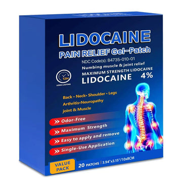 KIbabyDI Professional Lidocaine Pain Relief Patches - 20 Count | 4% Medicated Gel Patches for Targeted Joint & Muscle Comfort | Long-Lasting 12-Hour Relief, Ultra-Flexible Design -lb263 KIbabyDI buy supplements canada