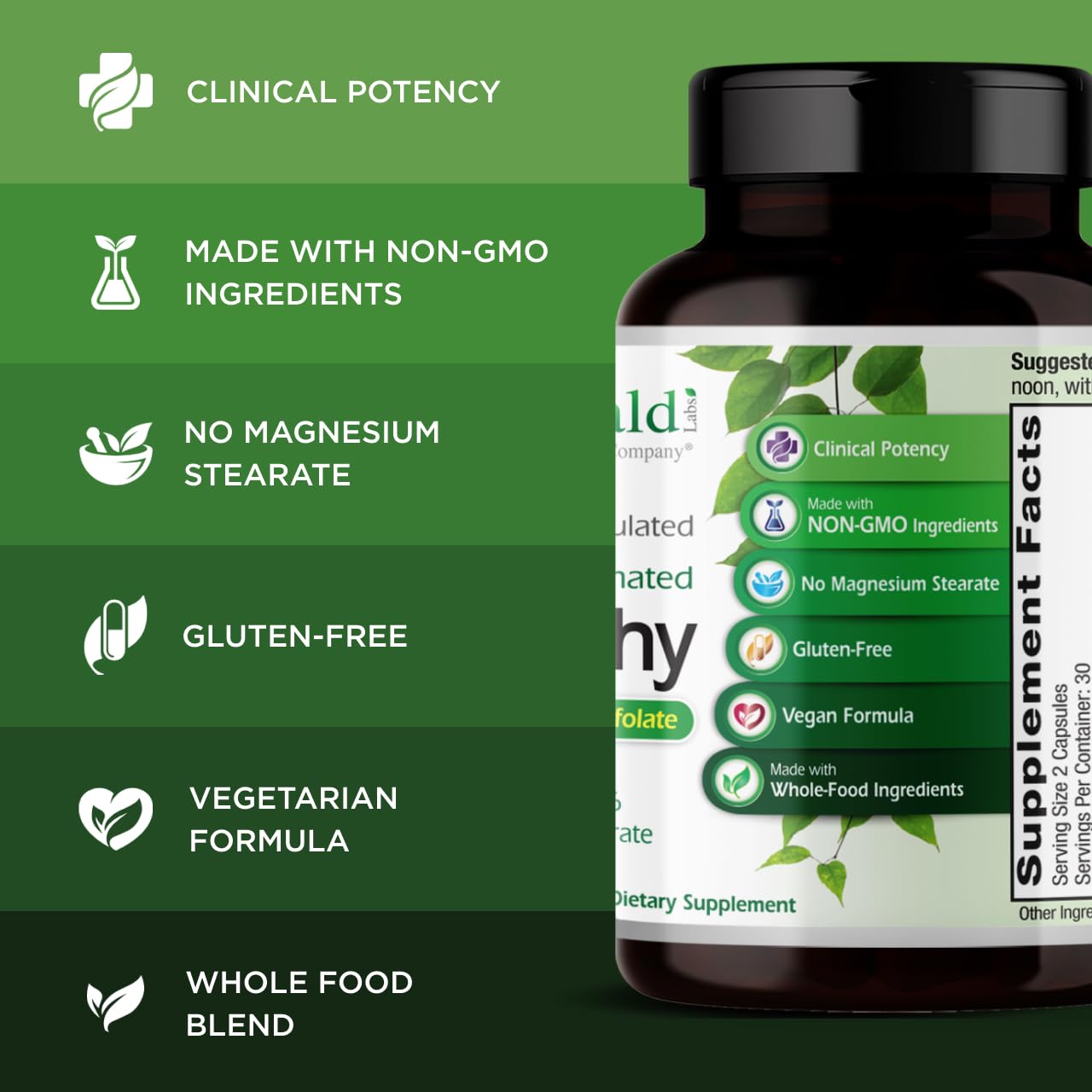 EMERALD LABS B-Healthy - Vegan Vitamin B Complex - Includes Methylated Folic Acid & Full Spectrum B Vitamins - Supports Immune, Brain & Heart Health* - 60 Vegetable Capsules