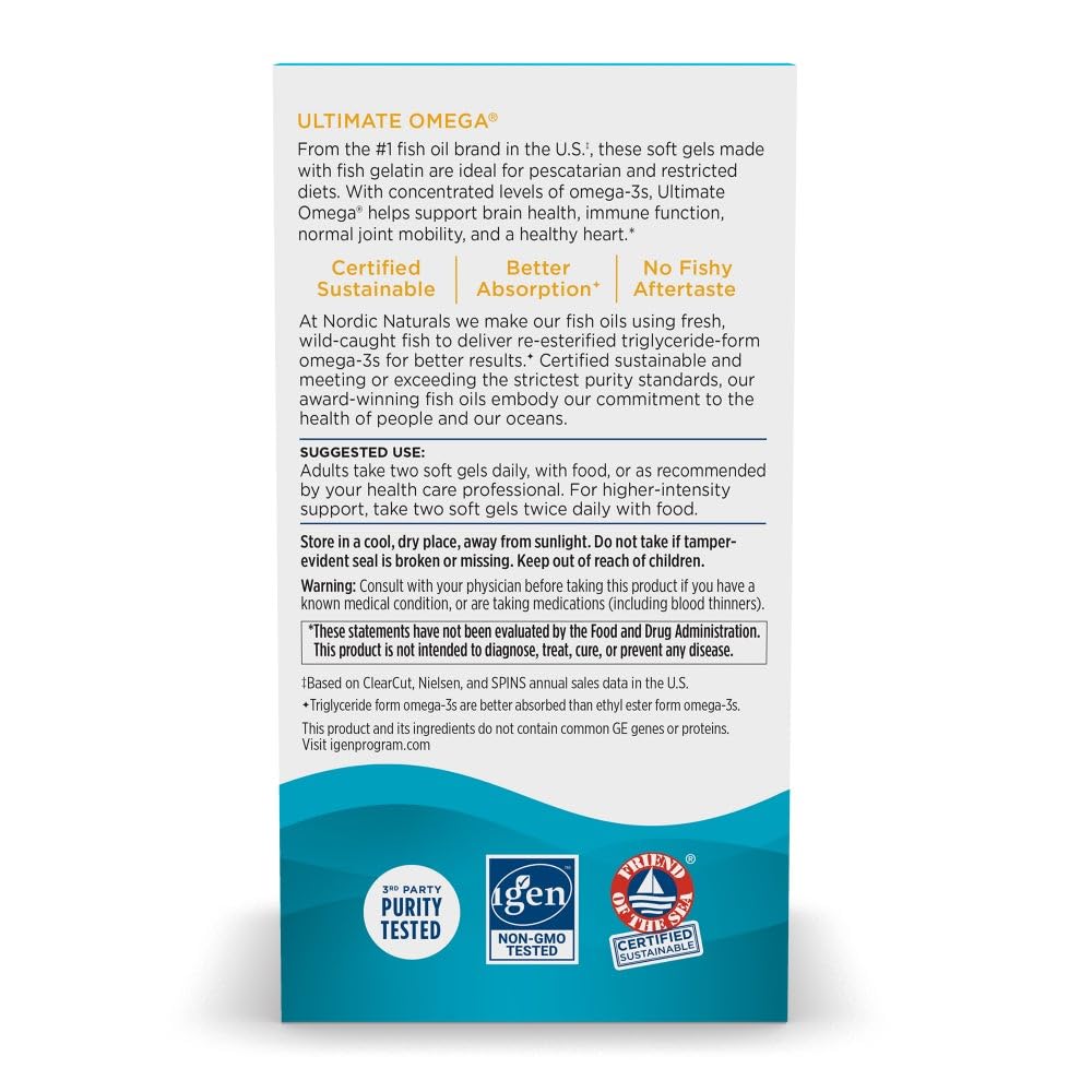 Nordic Naturals Ultimate Omega in Fish Gelatin, Lemon Flavor - 60 Soft Gels - 1280 mg Omega-3 - High-Potency Fish Oil Supplement - EPA & DHA - Promotes Brain & Heart Health - Non-GMO - 30 Servings Nordic Naturals buy supplements canada