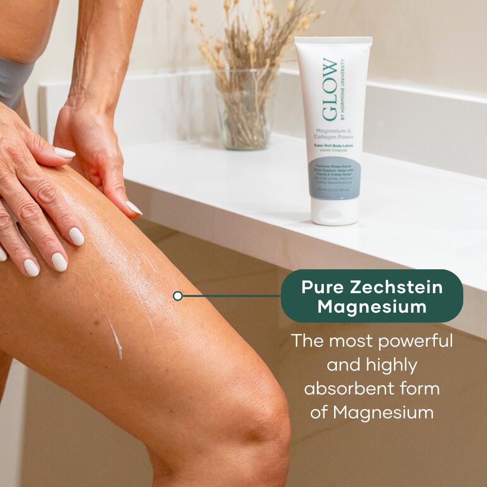 Glow by Hormone University - Magnesium Lotion with Collagen - Magnesium Cream - Bedtime Routine Sleep Lotion - The Highest Concentration of Genuine Zechstein Magnesium Chloride (Pack of 1) Glow Botanica buy supplements canada