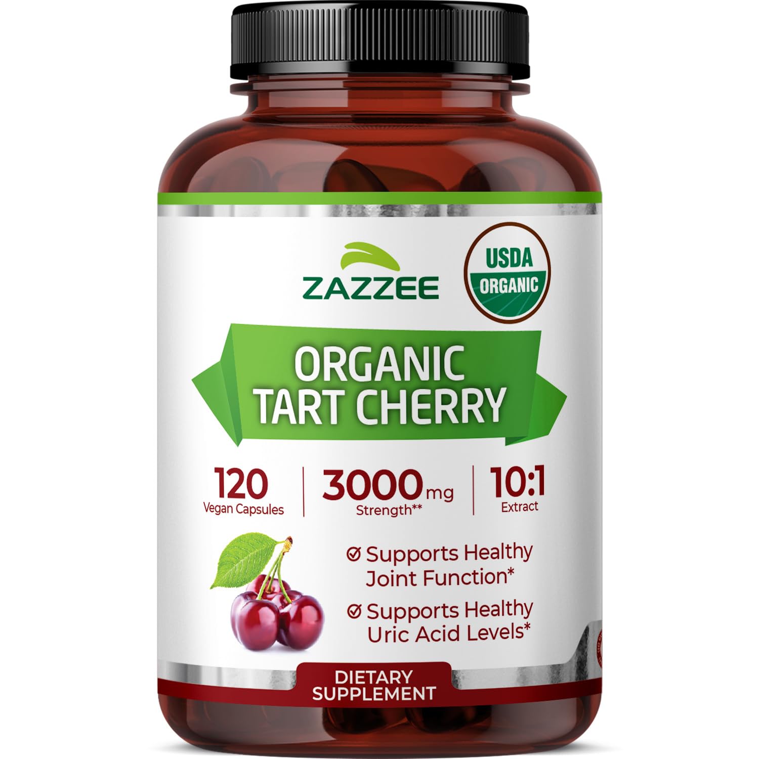 Zazzee USDA Organic Tart Cherry 10:1 Extract, 120 Vegan Capsules, 4 Month Supply, Montmorency Cherry, Daily Wellness Antioxidant Support, Organic Herbal Supplement, All-Natural, Non-GMO, Made in USA Zazzee buy supplements canada