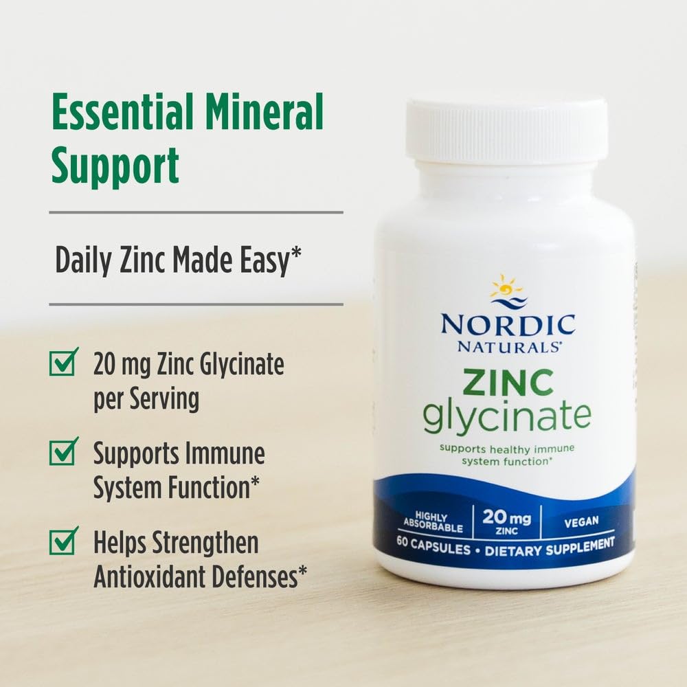 Nordic Naturals Zinc Glycinate - 60 Capsules - 20 mg Highly Absorbable Zinc Glycinate - Optimal Wellness - Non-GMO, Gluten Free, Vegan - 60 Servings Nordic Naturals buy supplements canada