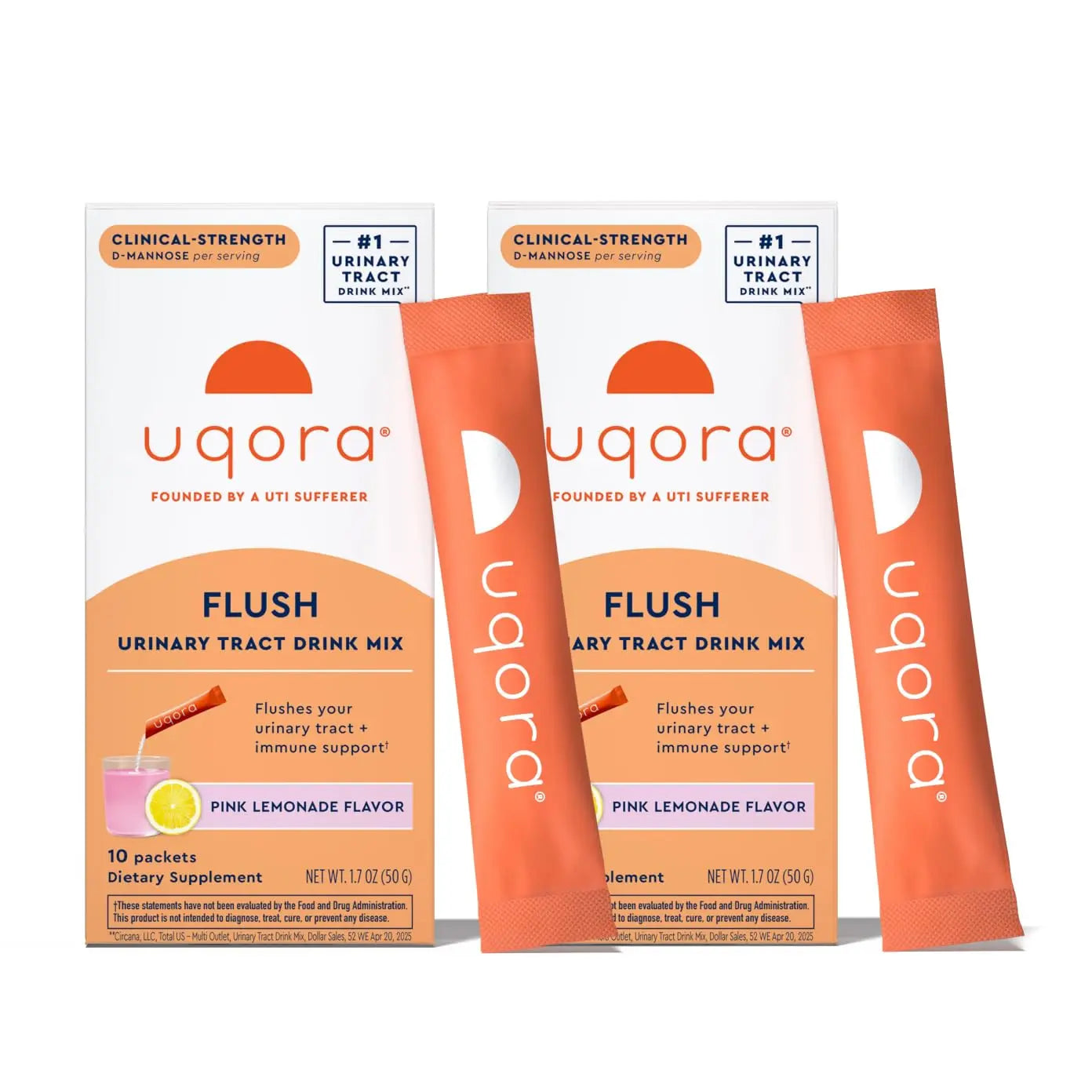 Uqora Flush - Urinary Tract* with D-Mannose, Vitamin C, Vitamin B6, Potassium, Magnesium & Calcium - Gluten-Free & Vegan - Pink Lemonade Flavor - 20 Packets (2 Pack) Uqora buy supplements canada