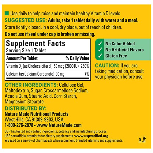 Nature Made Vitamin D3 2000 IU (50 mcg), Dietary Supplement for Bone, Teeth Nature Made buy supplements canada