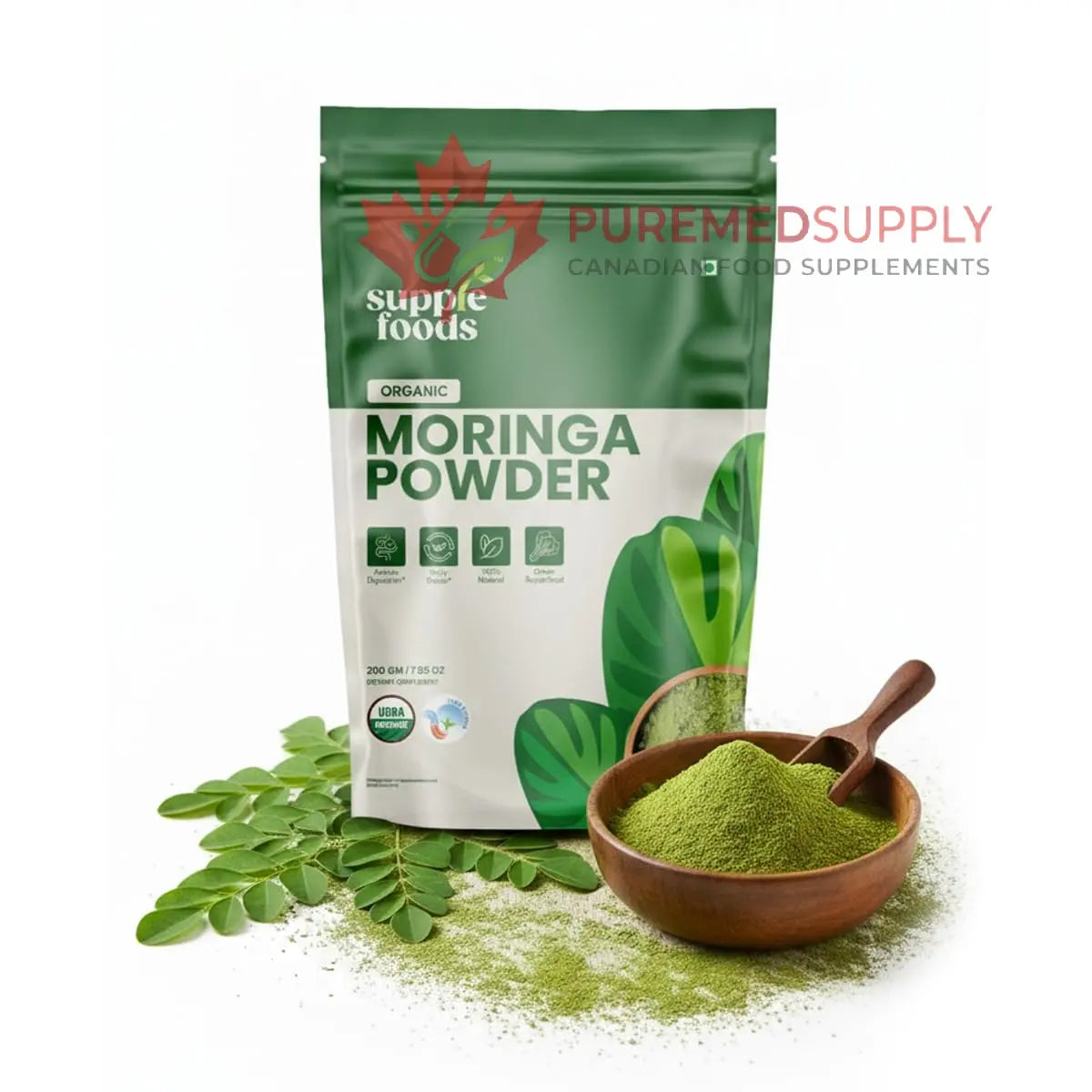 supplefoods Organic Moringa Powder 200 g / 7.05 oz | 100% Natural Green Superfood | Assists Digestion & Daily Detox | Finely Milled Moringa Leaf Powder | USDA Certified Organic Dietary Supplement supplefoods buy supplements canada