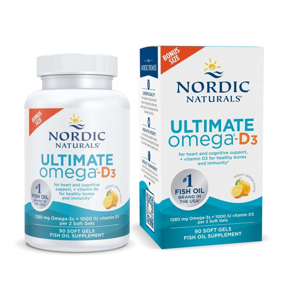 Nordic Naturals Ultimate Omega-D3, Lemon Flavor - 90 Soft Gels - 1280 mg Omega-3 + 1000 IU Vitamin D3 - EPA & DHA - Promotes Brain, Heart, & Immune Health - 45 Servings Nordic Naturals buy supplements canada