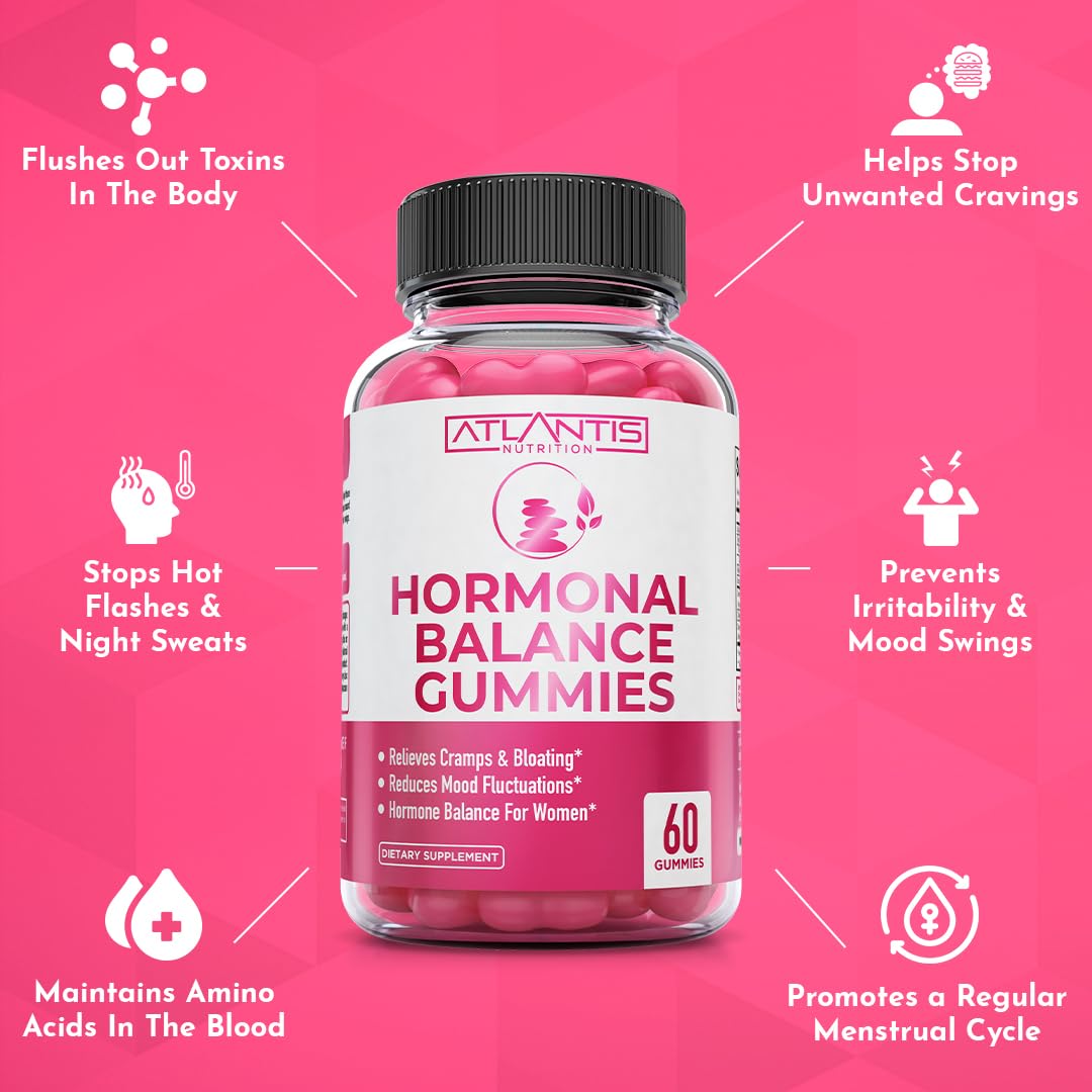 Atlantis Nutrition Hormonal Balance for Women & PMS Relief Gummies - Alleviates Cramps, Bloating, Mood Swings, Hot Flashes & Night Sweats - Cranberry, Dong Quai & Chasteberry Menstrual Cramp Relief Atlantis Nutrition buy supplements canada