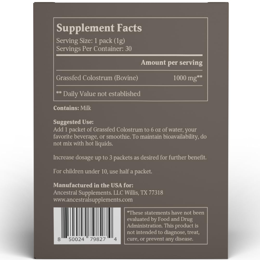 Ancestral Supplements Grass Fed Beef Bovine Colostrum Powder Packets, Immune Support Ancestral Supplements buy supplements canada