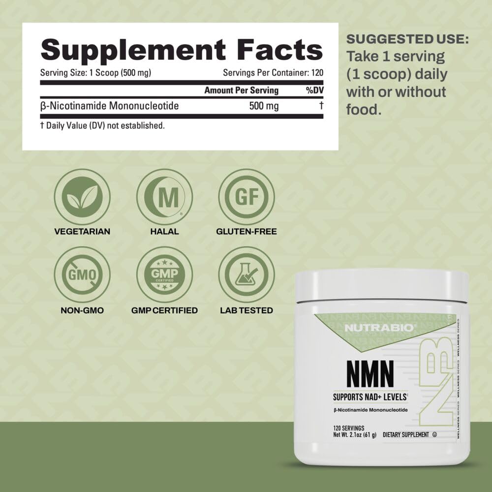 NutraBio NMN - NAD Supplement, Longevity Support, Boost NAD Levels, Increase Cellular Energy, Brain Health, Healthy Aging- 120 Servings NutraBio buy supplements canada
