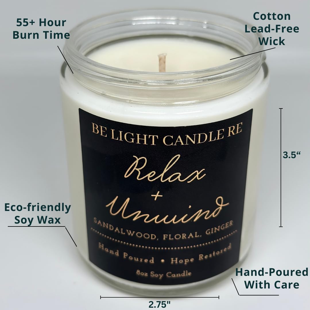 Stress Relief Candle | Purpose-Driven Soy Candles | Scented Candle for Home | 8oz Long Lasting Candle Be Light Candle RE buy supplements canada