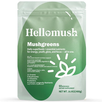 Hellomush Super Greens Powder Superfood, Daily Green Powder Supplement with Probiotics Drink Mix for Men & Women, Blend of Greens, Mushrooms, Vitamins, Probiotics and Cellular Nutrients Hellomush buy supplements canada