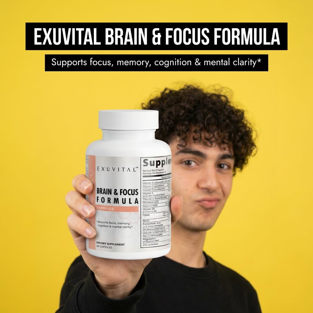 EXUVITAL Brain & Focus Formula, Veggie Capsules, 60 Count, Nootropic Supplement with Vitamins, Minerals and Proprietary Blend for Clarity, Memory, Cognition and Mental Focus EXUVITAL buy supplements canada